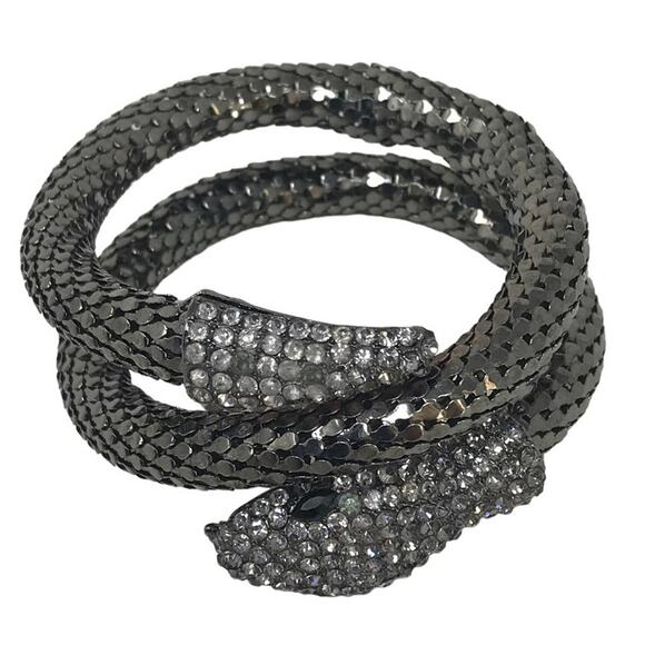 Snake Bracelet Wrap Around Silver Dark Tone & Black Boho - Picture 4 of 5